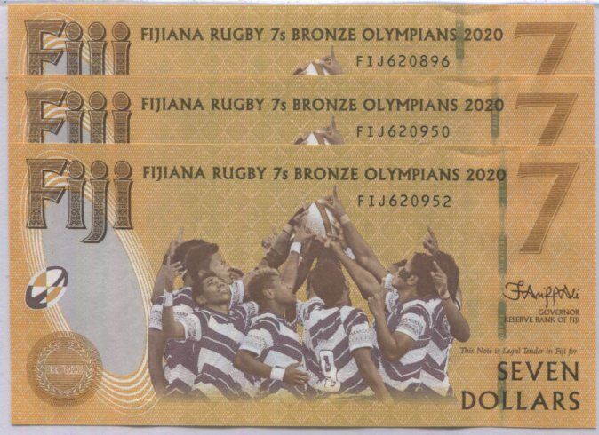 Fiji 7 Dollars 2020 / 2022 Commemorative YELLOW P 122 UNC Lot 3 Pcs