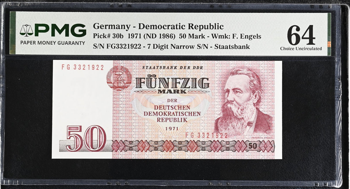 Germany Democratic 50 Mark 1971 P 30 b Choice UNC PMG 64