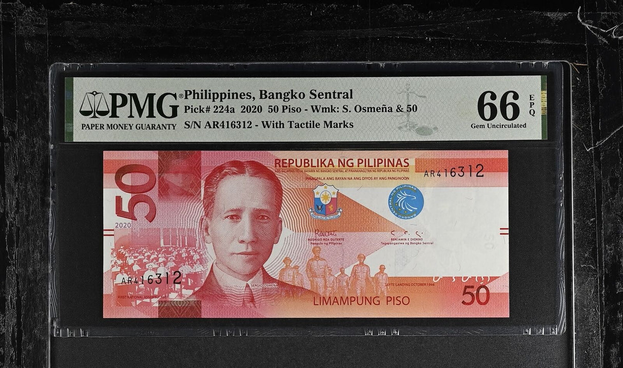 Philippines 50 Piso 2020 P 224 a Gem UNC PMG 66 EPQ