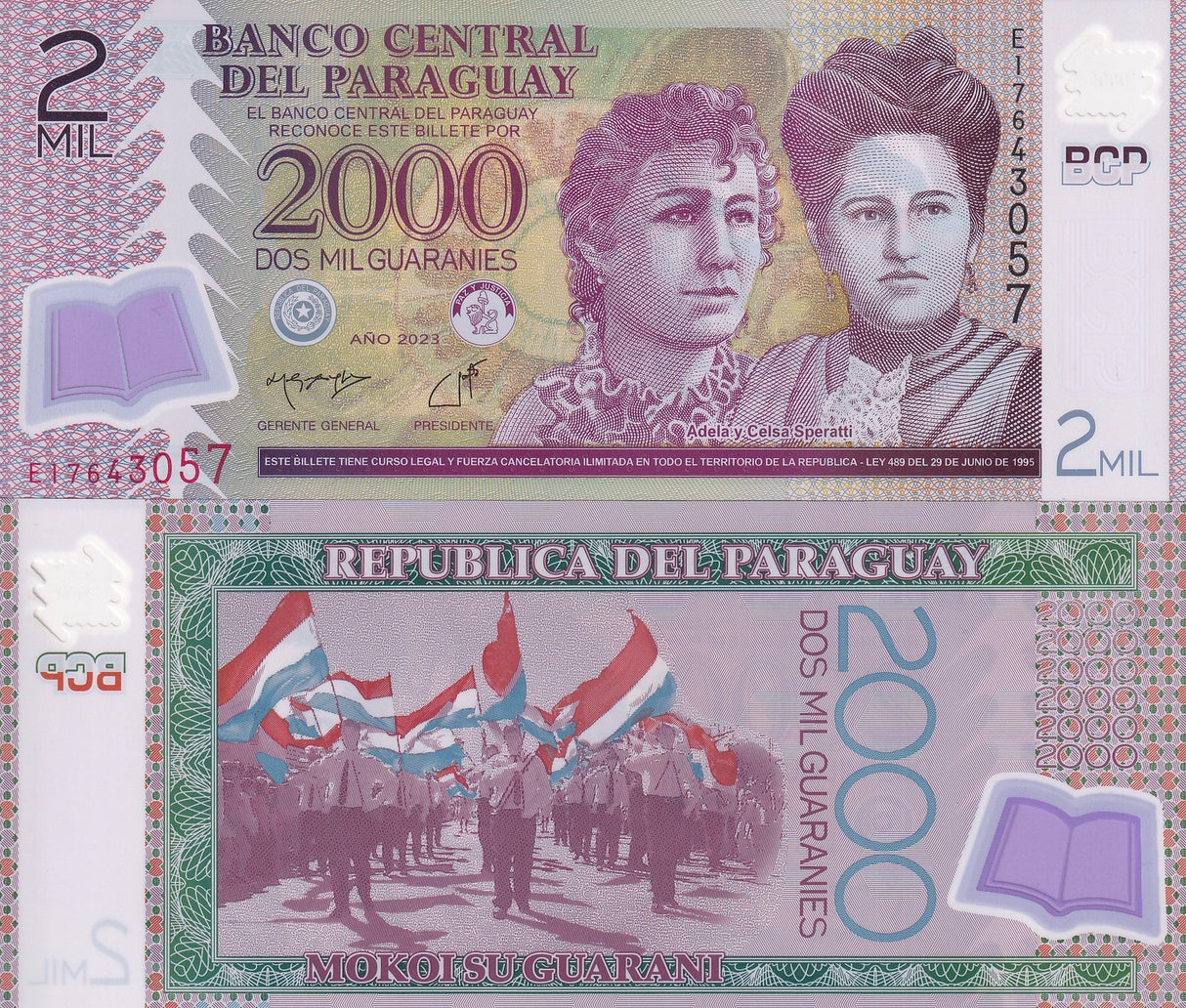 Paraguay 2000 Guaranies 2023 2024 P 228 Polymer New Date UNC Lot 25 Pcs