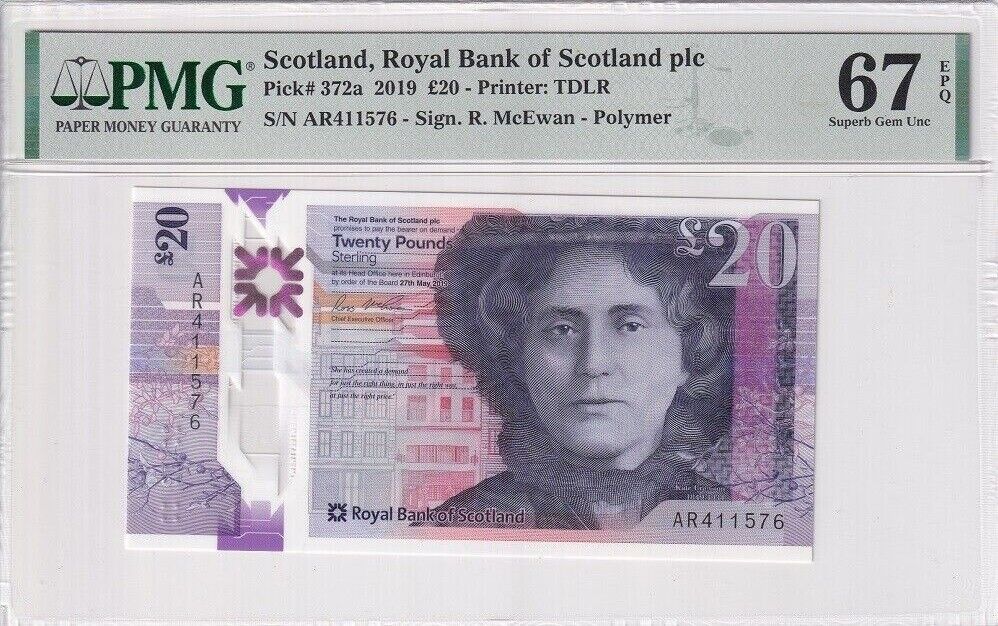 Scotland 20 Pounds 2019 Polymer P 372 a Superb Gem UNC PMG 67 EPQ