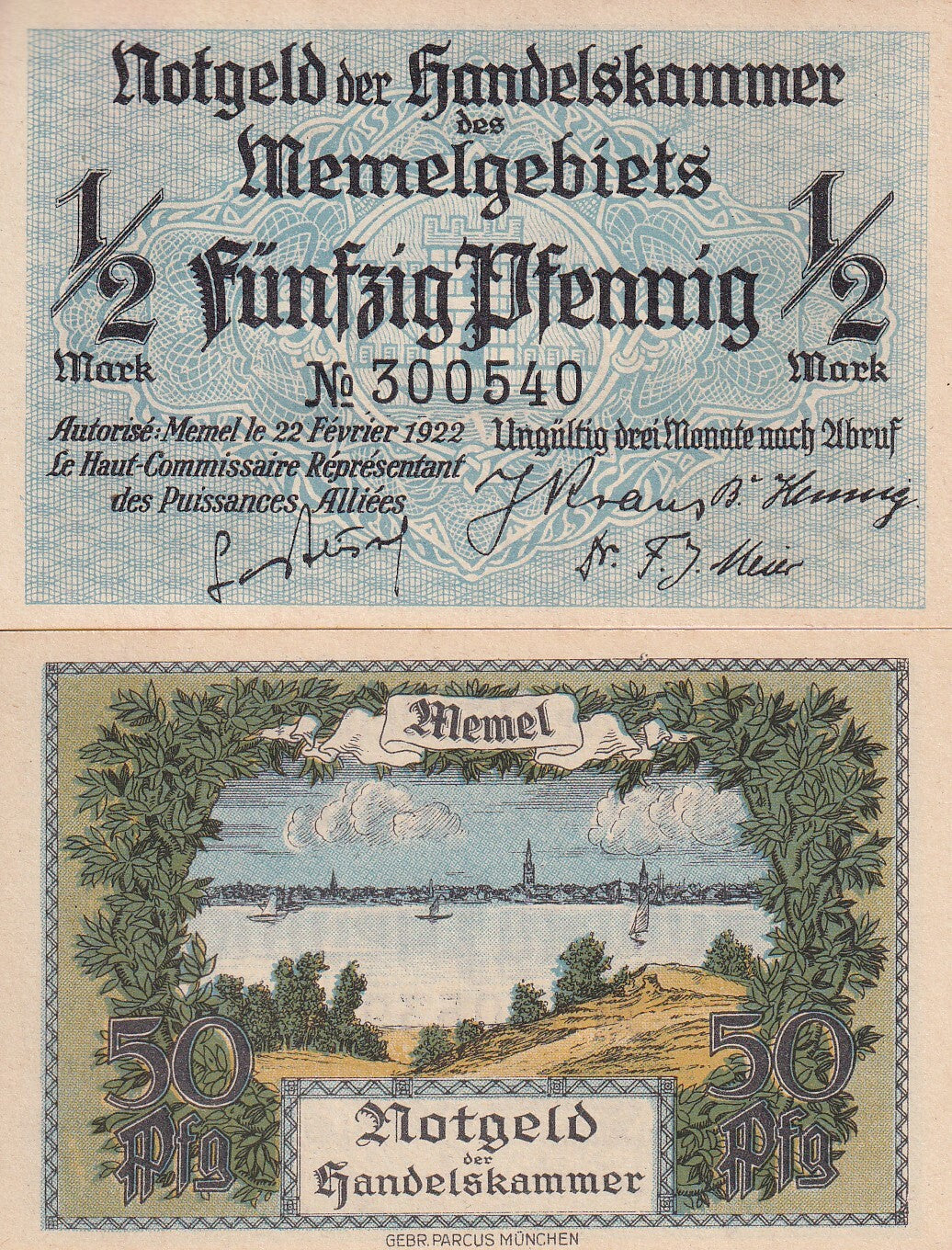 Germany Memel 1/2 Mark 1922 P 1 UNC