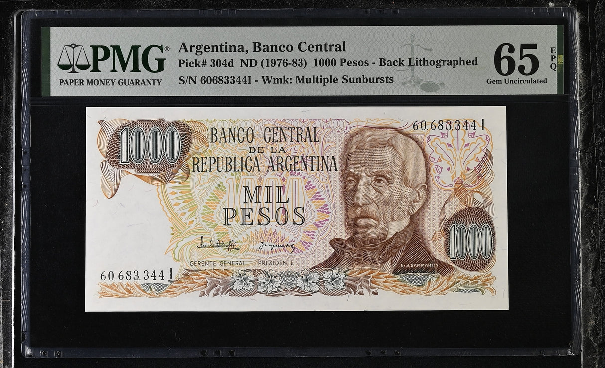 Argentina 1000 Pesos ND 1976-1983 P 304 d Gem UNC PMG 65 EPQ