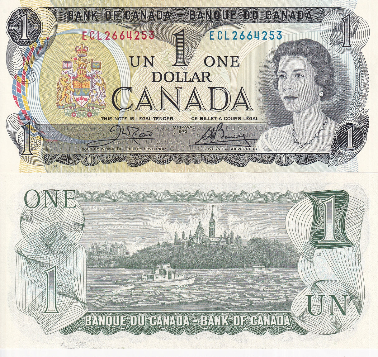Canada 1 Dollar 1973 P 85 c Sign Crow-Bouey AUnc