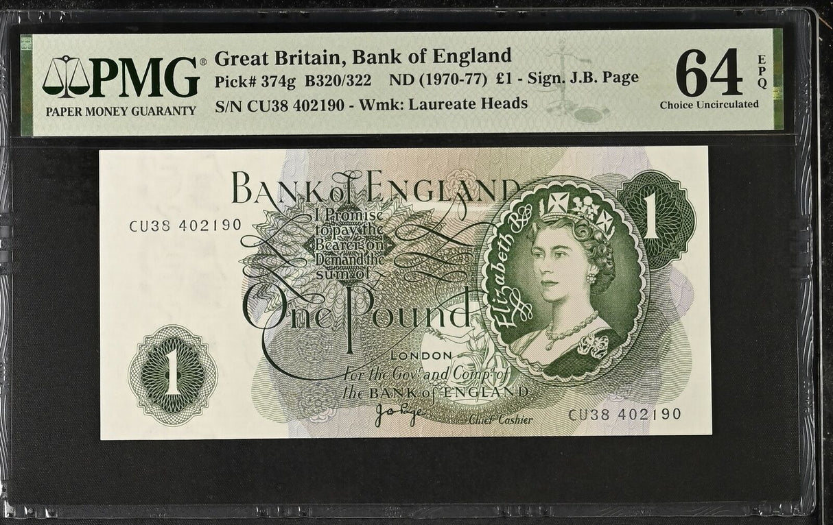 Great Britain 1 Pound England QE II ND 1970-1977 P 374 g Gem UNC PMG 64 EPQ