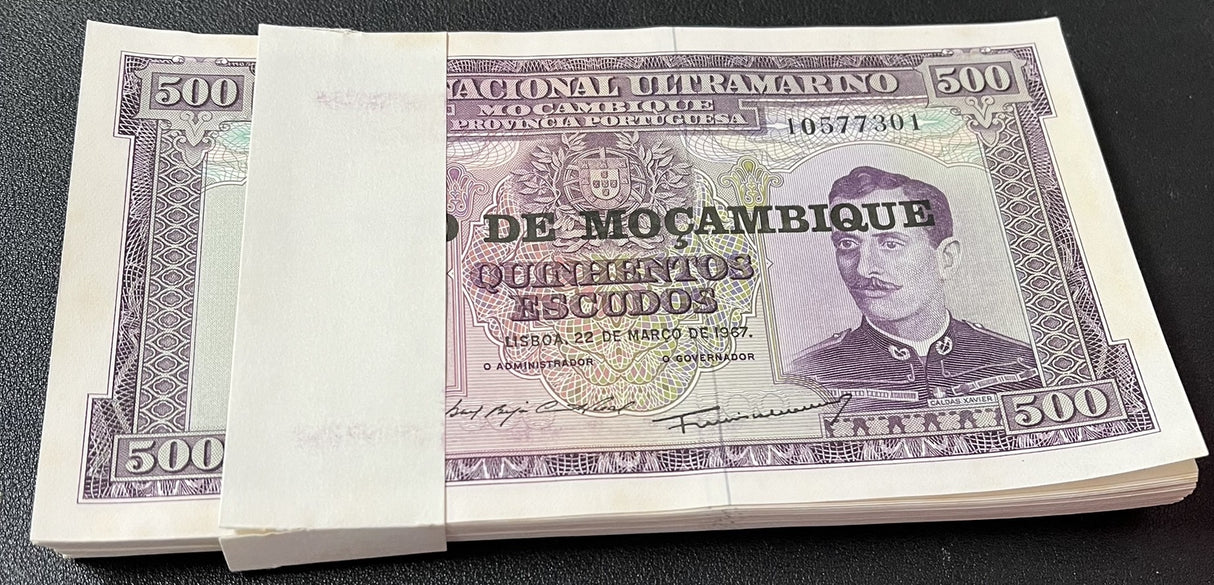 Mozambique 500 Escudos 1967-76 P 118 UNC LOT 100 PCS 1 Bundle W/Tone