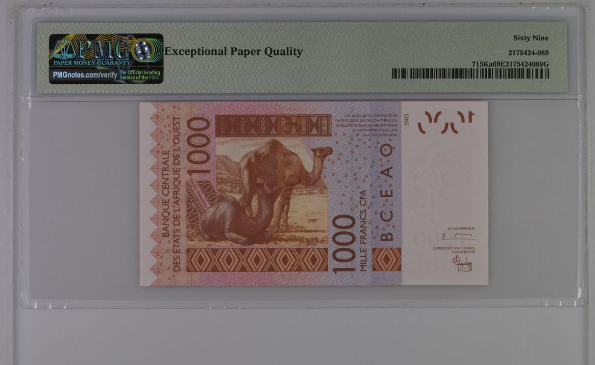 WEST AFRICAN STATES SENEGAL 1000 Francs 2003 P 715K Superb Gem UNC PMG 69 EPQ
