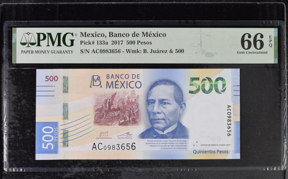Mexico 500 Pesos 2017 P 133 a Gem UNC PMG 66 EPQ