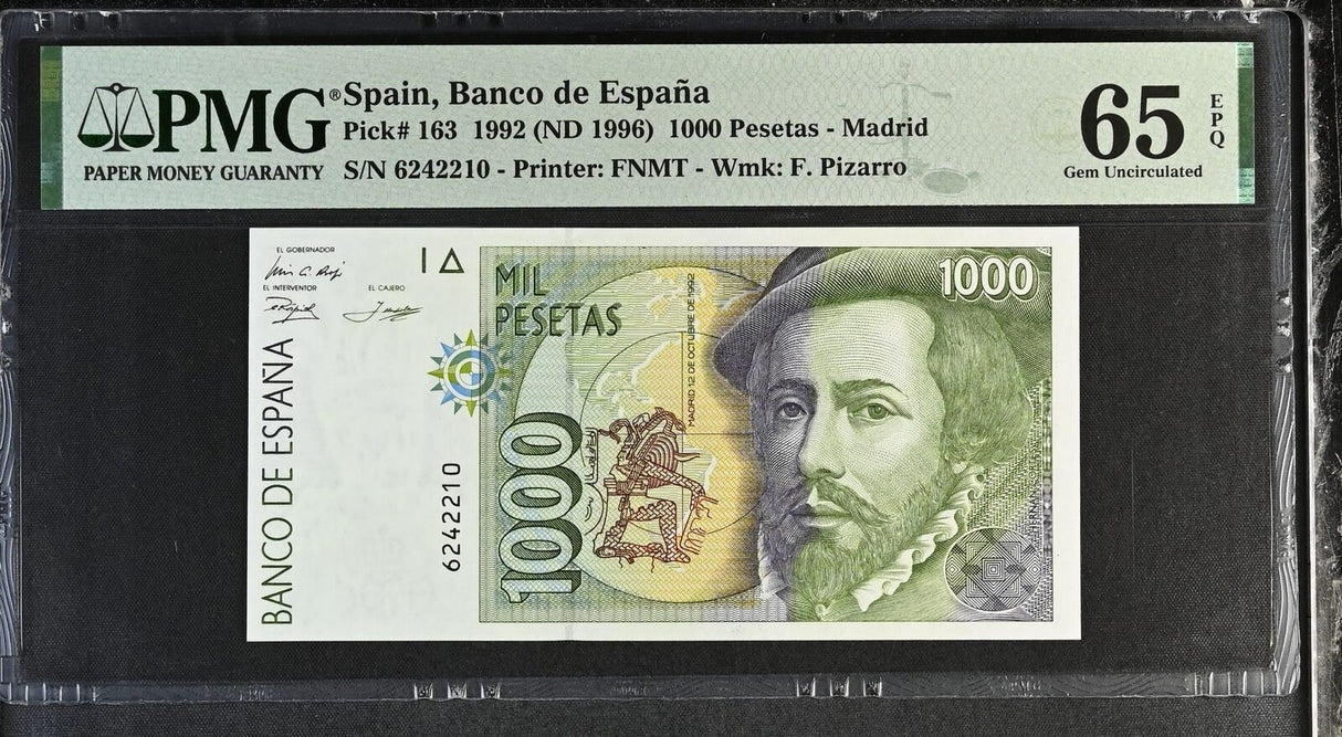 Spain 1000 Pesetas 1992 ND 1996 P 163 Gem UNC PMG 65 EPQ