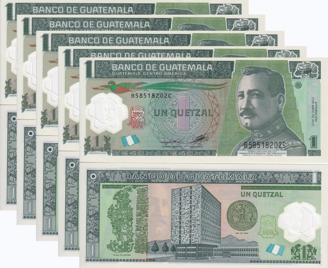 Guatemala 1 Quetzal 02-05-2012 P 115 UNC LOT 5 PCS