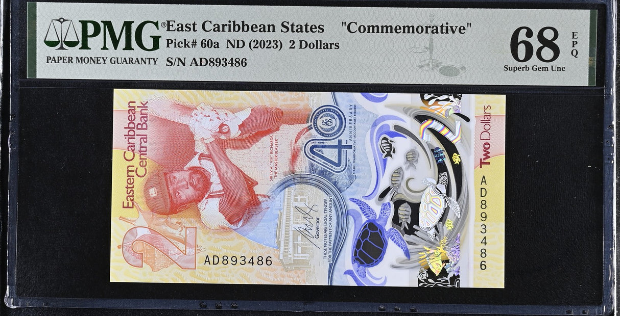 East Caribbean States 2 Dollars ND 2023 P 60 a Superb Gem UNC PMG 68 EPQ