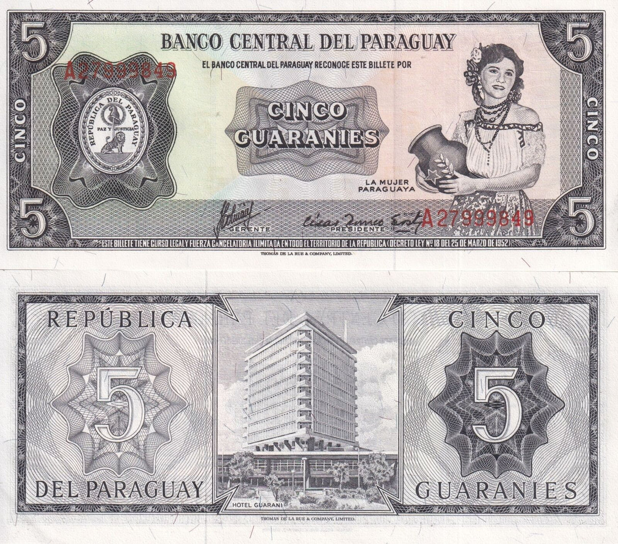 Paraguay 5 Guaranies L 1952 (1963) P 196 b UNC