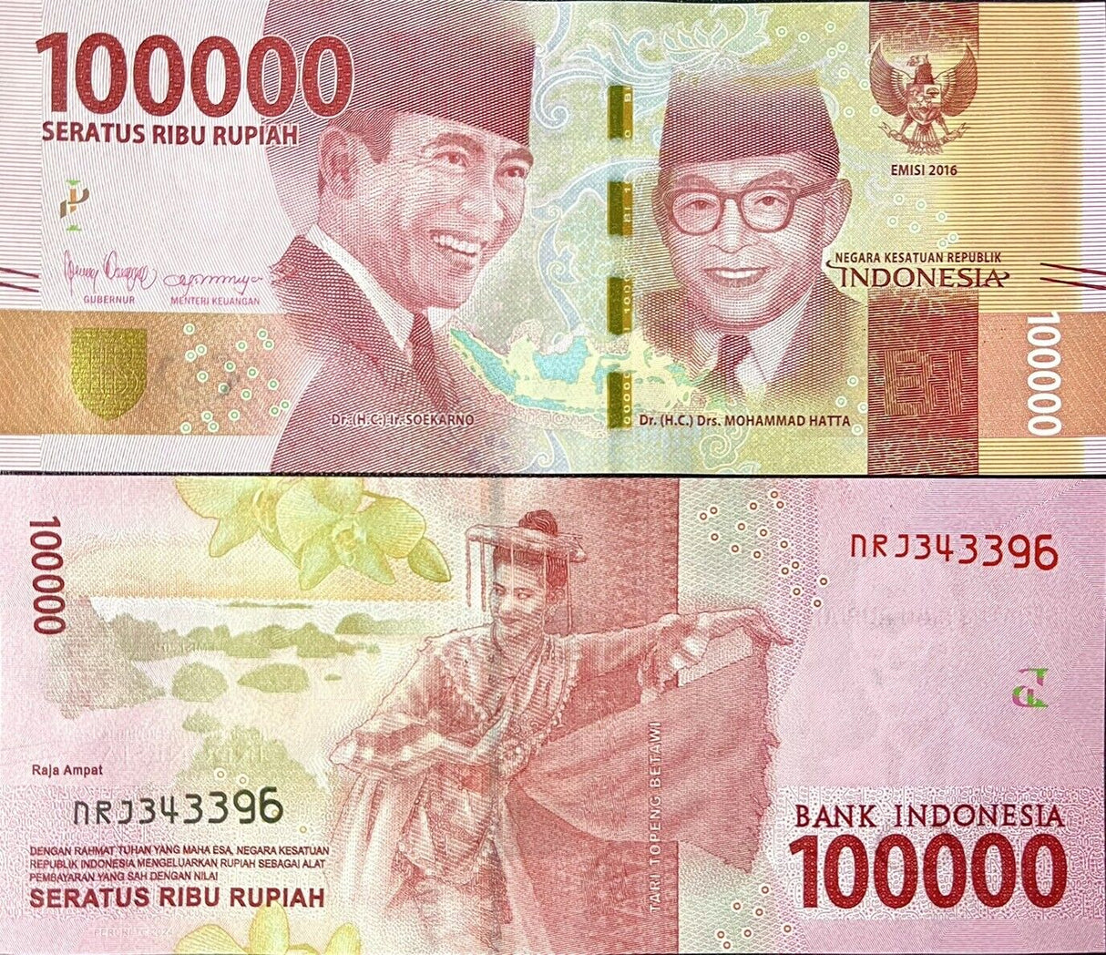 Indonesia 100000 Rupiah 2016/2024 P 160 UNC