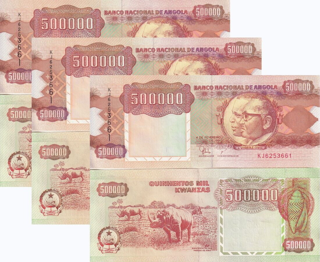 Angola 500000 Kwanzas 1991 P 134 AUnc LOT 3 PCS