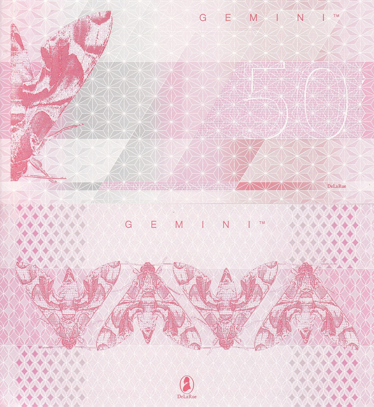 TEST NOTE Gemini 50 Units DE LA RUE Red UNC