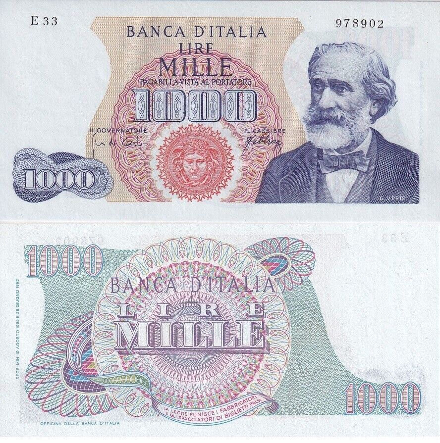 Italy 1000 Lire 1965 P 96 d UNC