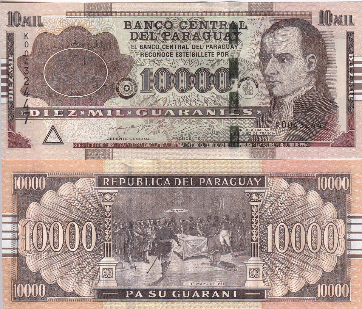 Paraguay 10000 Guaranies 2024 Serie K P A238 New Sign UNC