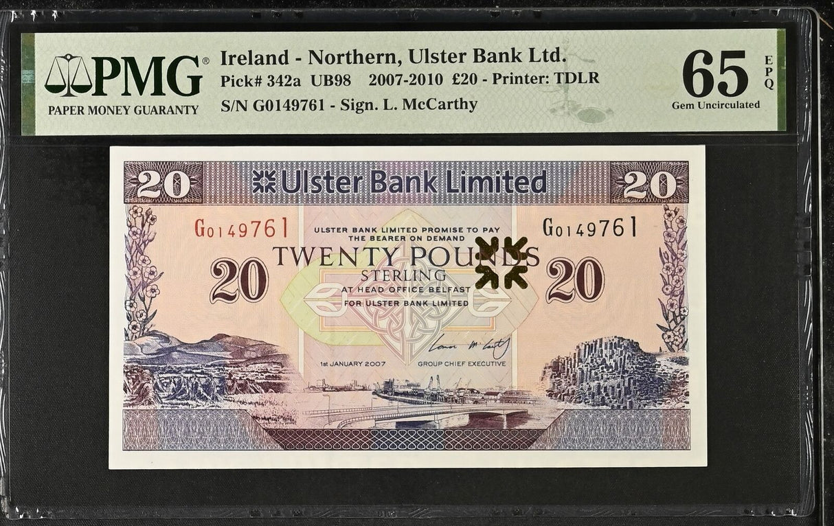 Northern Ireland 20 Pounds 2007 P 342 a Gem UNC PMG 65 EPQ