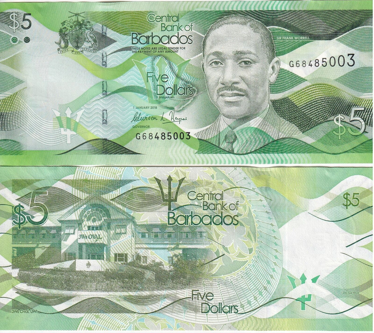 Barbados 5 Dollars 2018 P 74 UNC