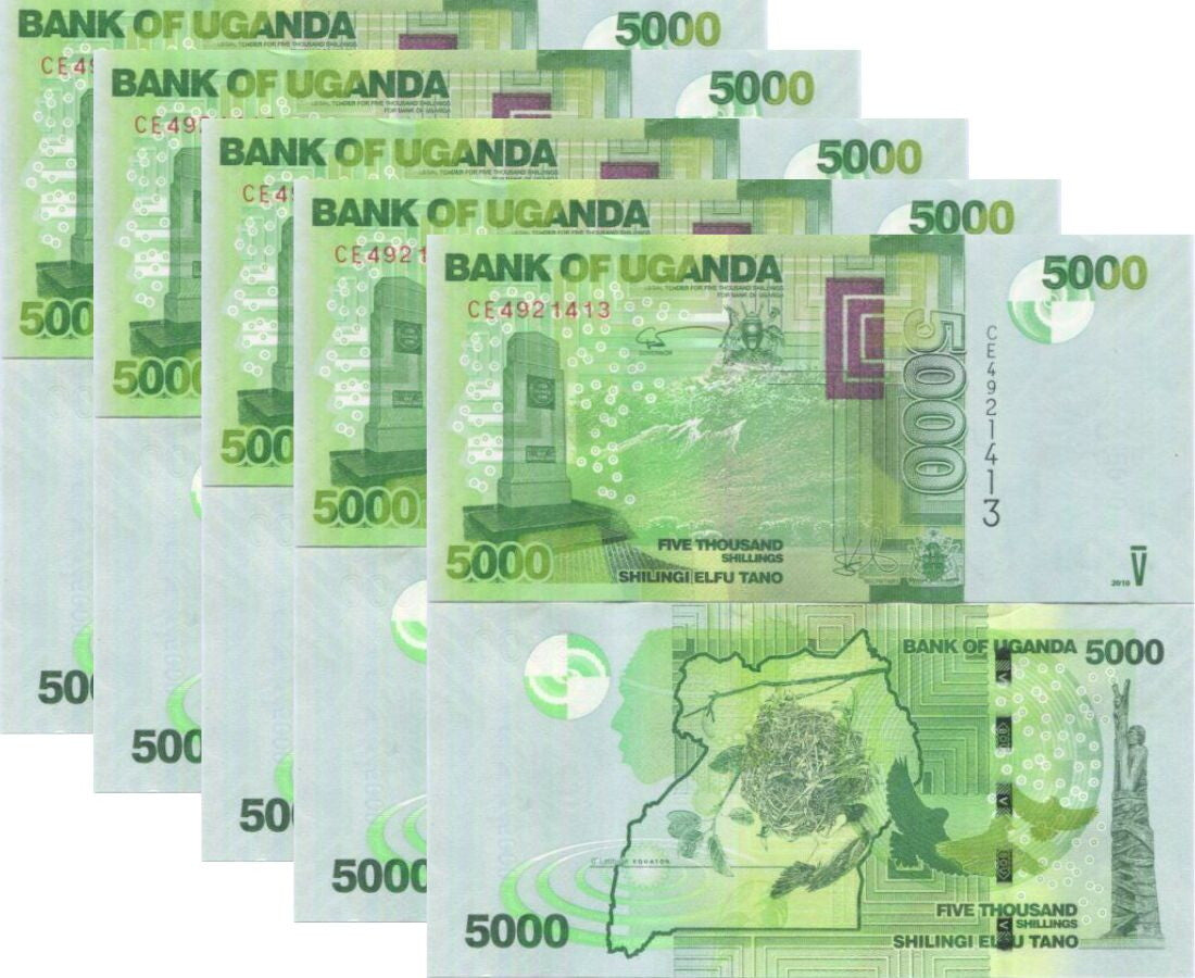 Uganda 5000 Shillings 2019 P 51 UNC LOT 5 PCS