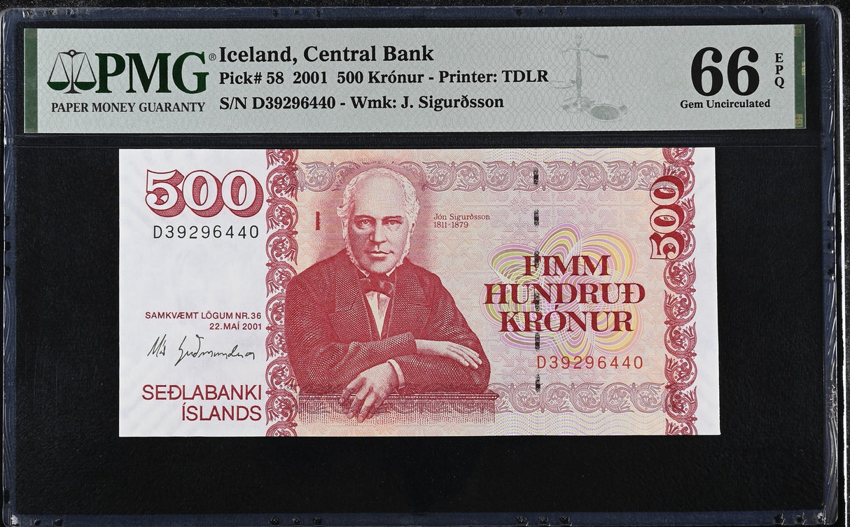 Iceland 500 Kronur 2001 P 58 Gem UNC PMG 66 EPQ