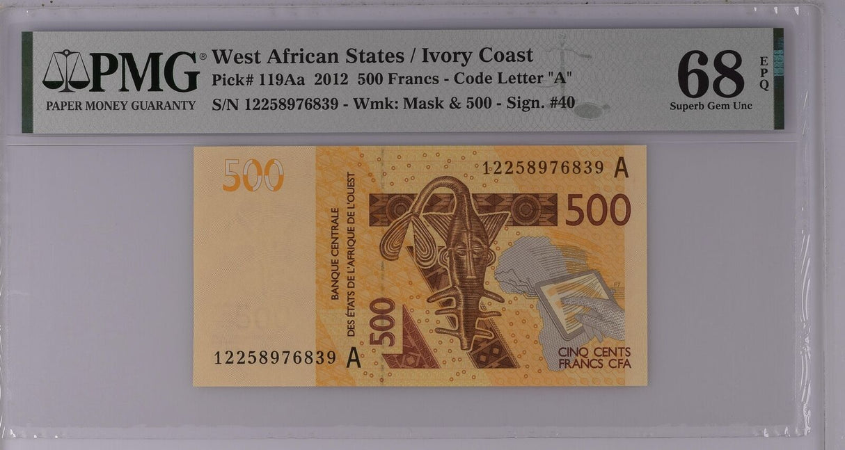 West African States Ivory Coast 500 Fr. 2012 P 119Aa Superb Gem UNC PMG 68 EPQ