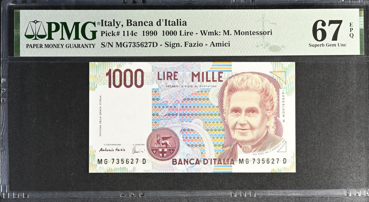 Italy 1000 Lire 1990 P 114 c Superb Gem UNC PMG 67 EPQ