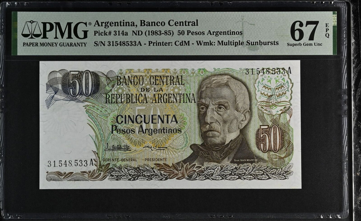 Argentina 50 Pesos ND 1983-1985 P 314 a Superb Gem UNC PMG 67 EPQ