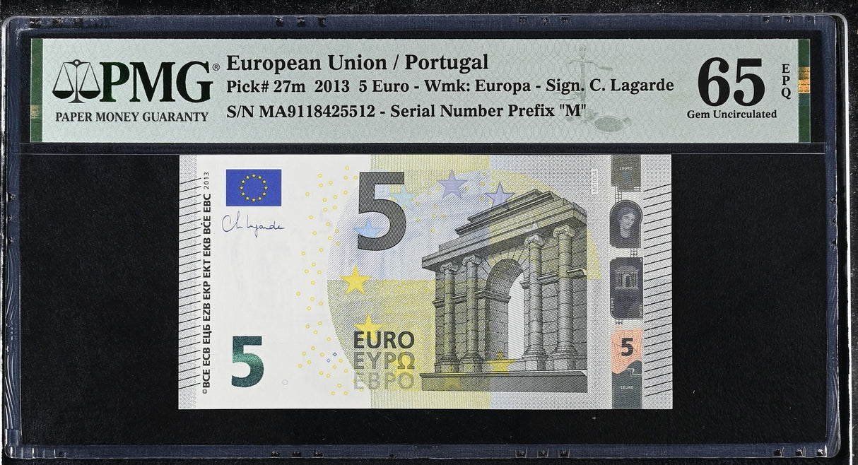 Euro 5 Euro Portugal 2013 P 27 m Gem UNC PMG 65 EPQ