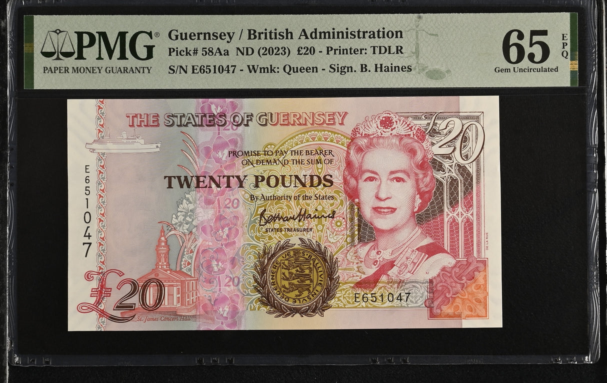 Guernsey 20 Pounds ND 2023 P 58Aa Gem UNC PMG 65 EPQ