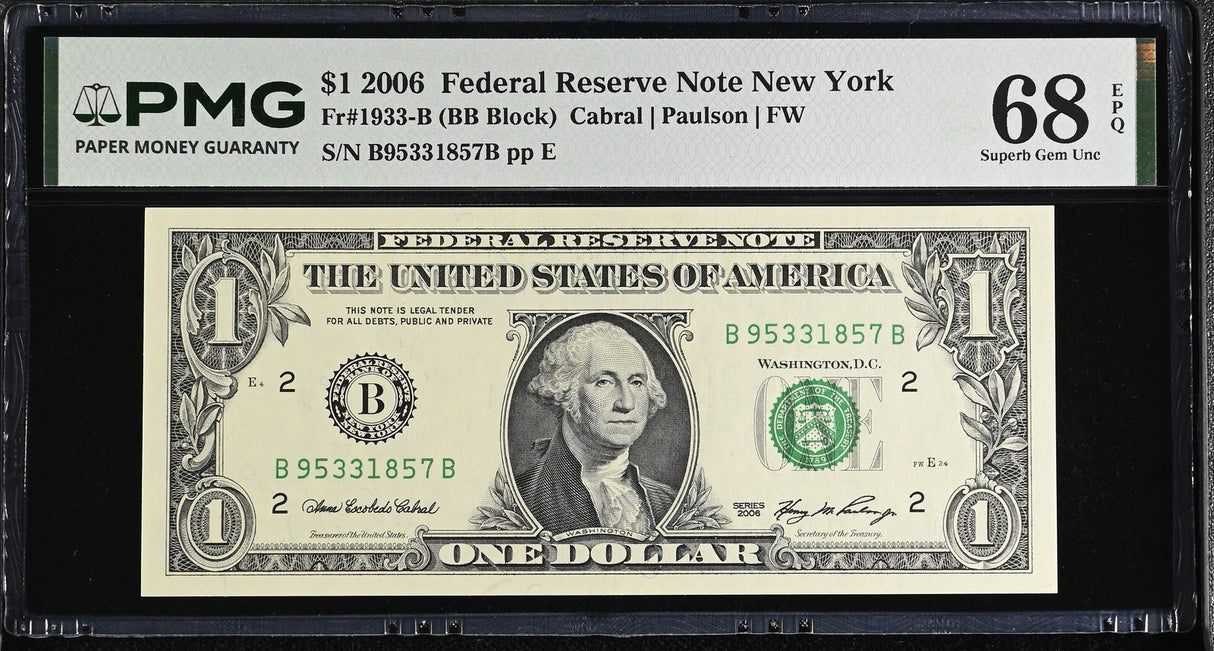 United States 1 Dollar Usa 2006 P 523 B New York Superb Gem UNC PMG 68 EPQ