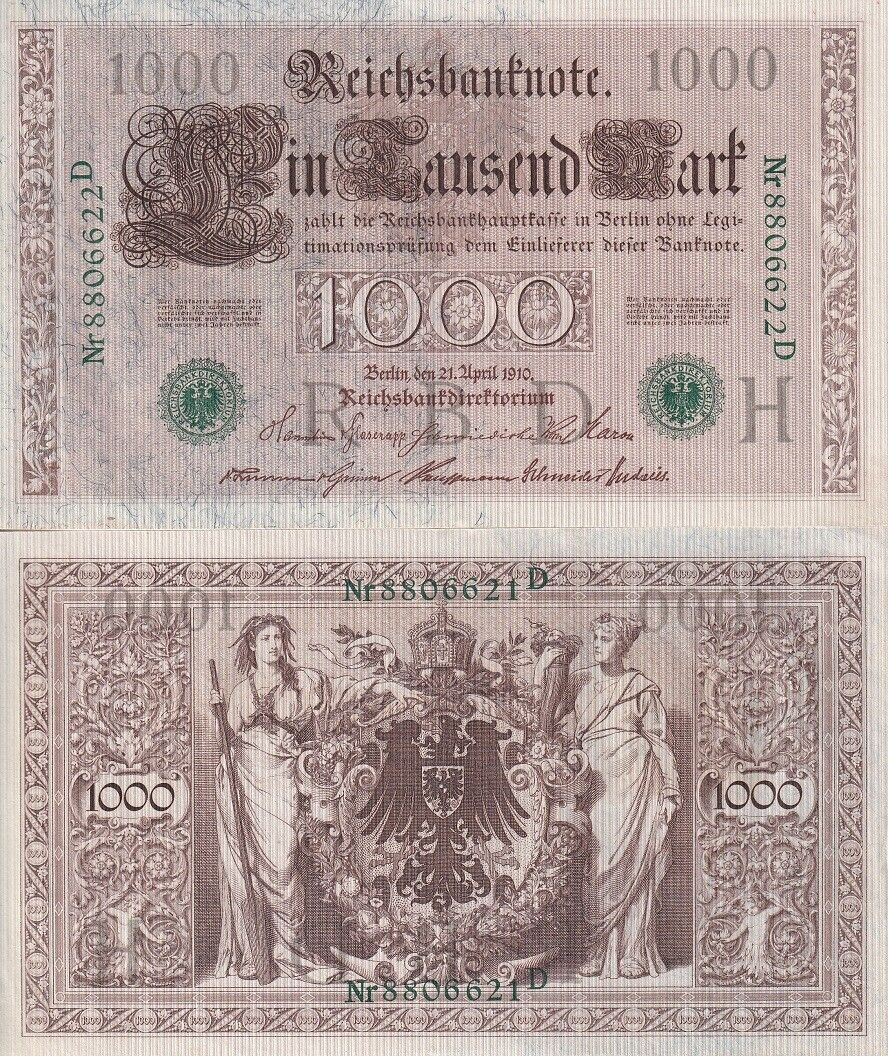 Germany Imperial 1000 Mark 1910 P 45 b AUnc