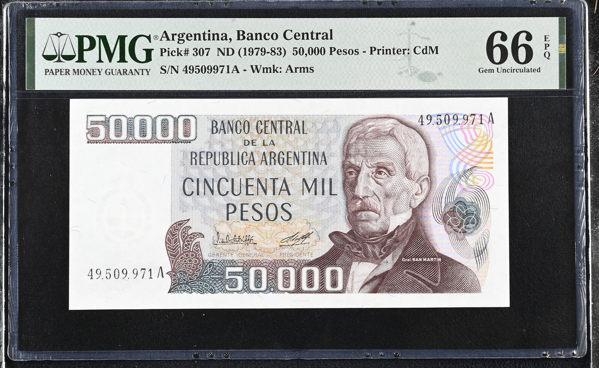 Argentina 50000 Pesos ND 1979-1983 P 307 Gem UNC PMG 66 EPQ