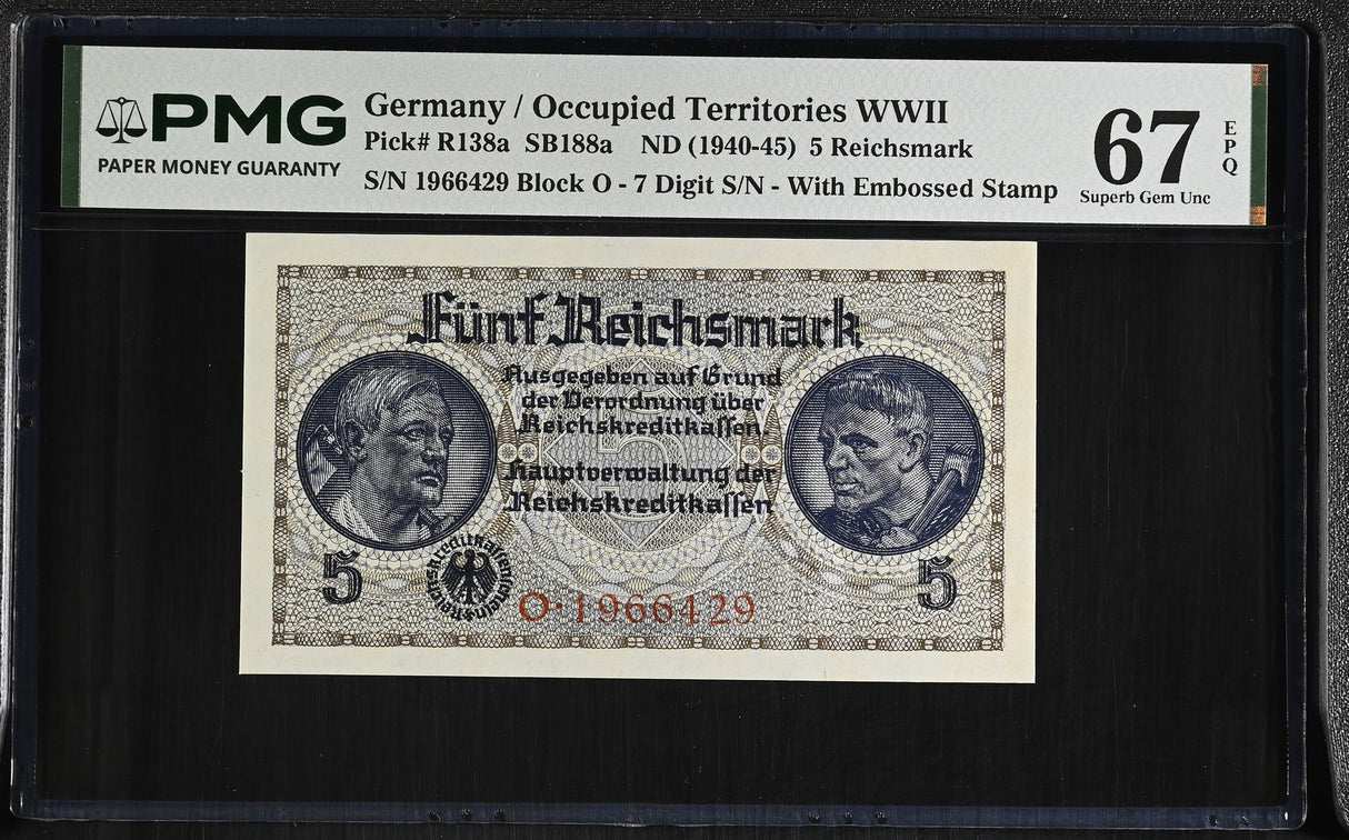 Germany 5 Reichsmark ND 1940-1945 P R138 a Superb Gem UNC PMG 67 EPQ