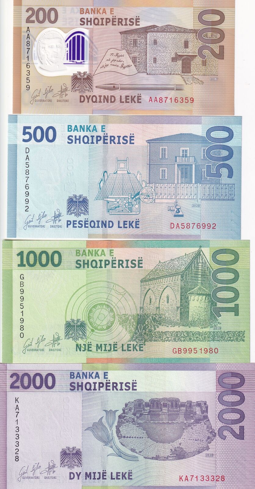 Albania set 4 PCS 200 500 1000 2000 Leke 2020 P 76 77 78 79 UNC