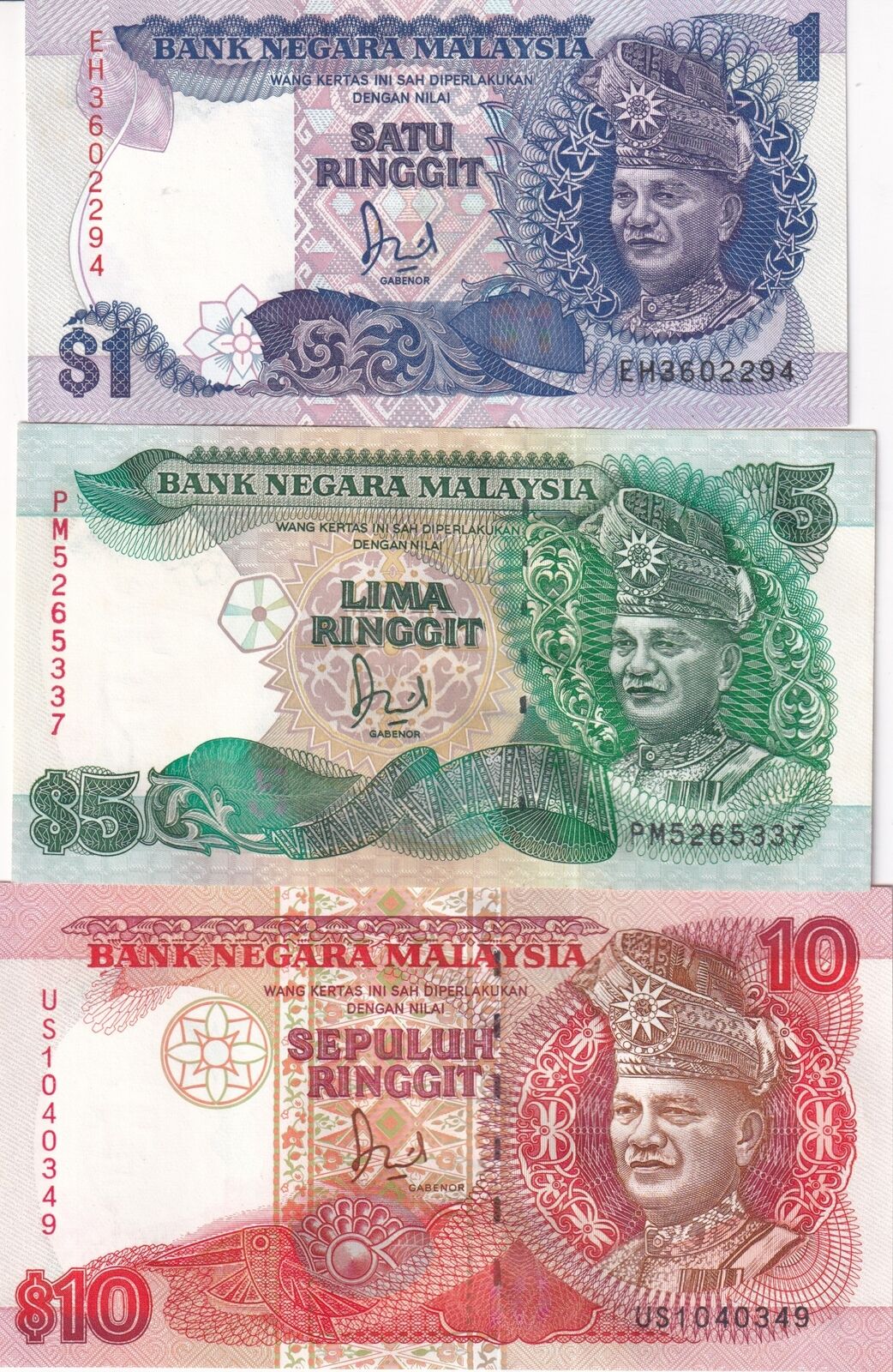 Malaysia Set 3 Pcs 1 5 10 Ringgit ND 1987-1989 P 27b 28c 29 UNC