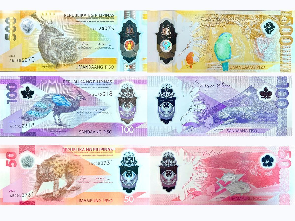 Philippines SET 3 UNC 50 100 500 Piso 2025/2024 Leopard Peacock Polymer P NEW