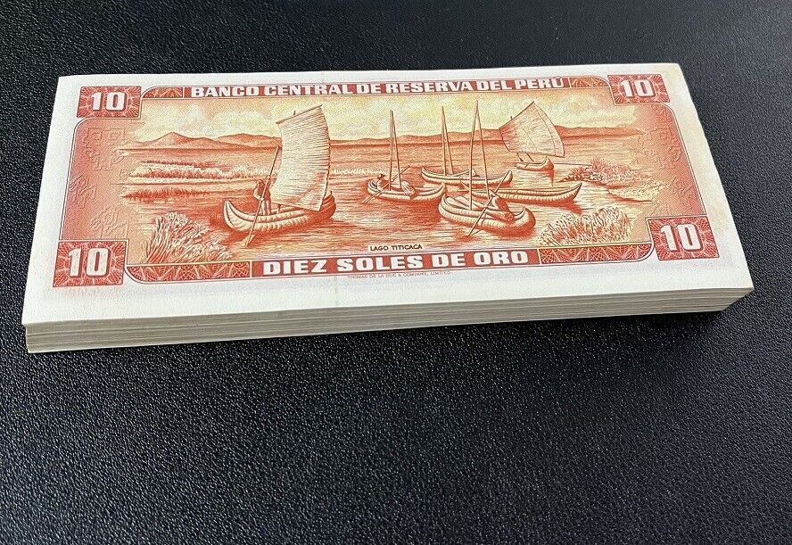 Peru 10 Soles de Oro 1975 P 106 LOT 100 UNC Little Yellow Tone