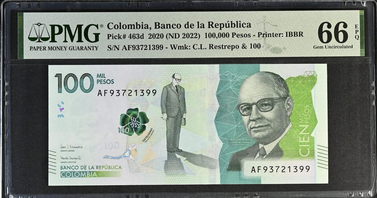 Colombia 100000 Pesos 2020 ND 2022 P 463 d Gem UNC PMG 66 EPQ