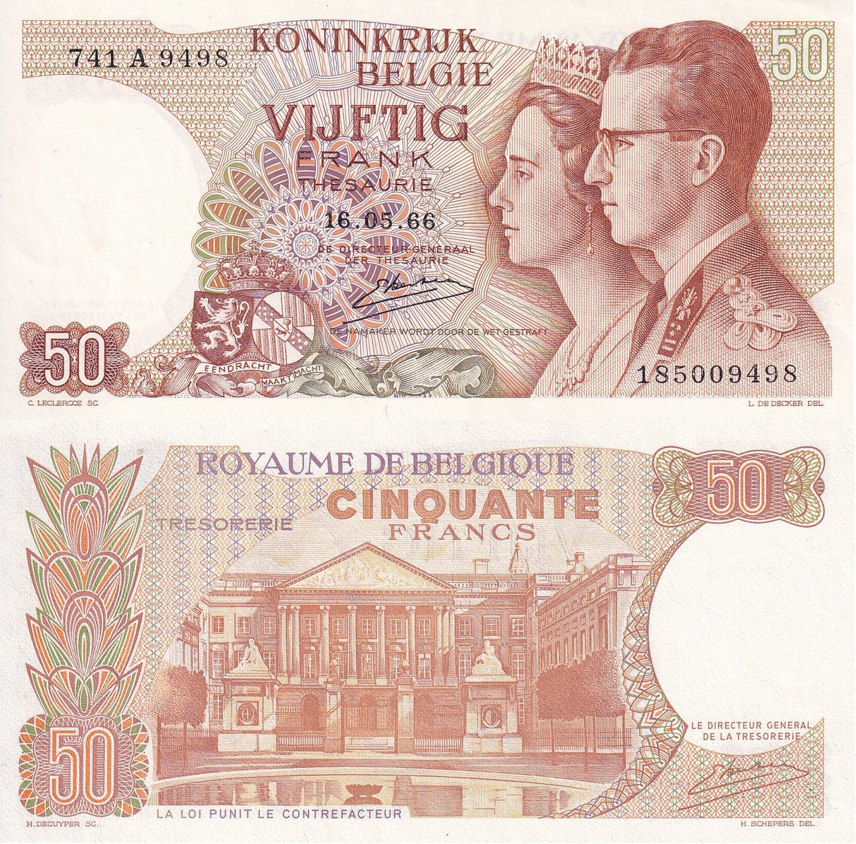 Belgium 50 Francs 1966 P 139 AUnc