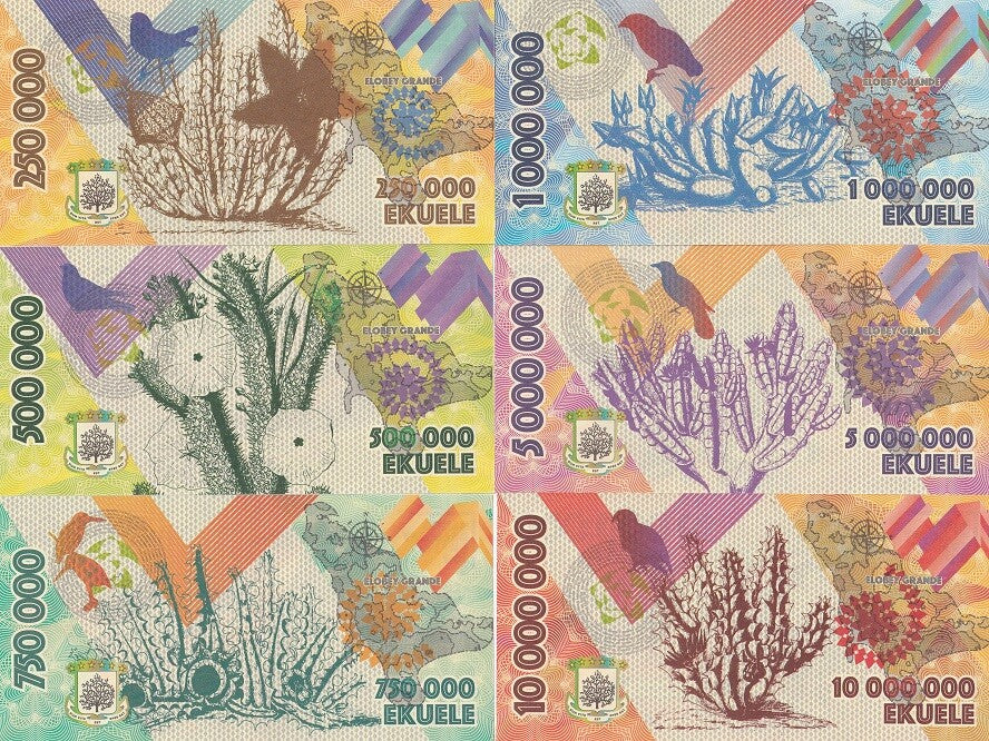 Elobey Grande Set 6 250 500 750K 1 5 10 Million Ekuele 2017 Bird Fantasy