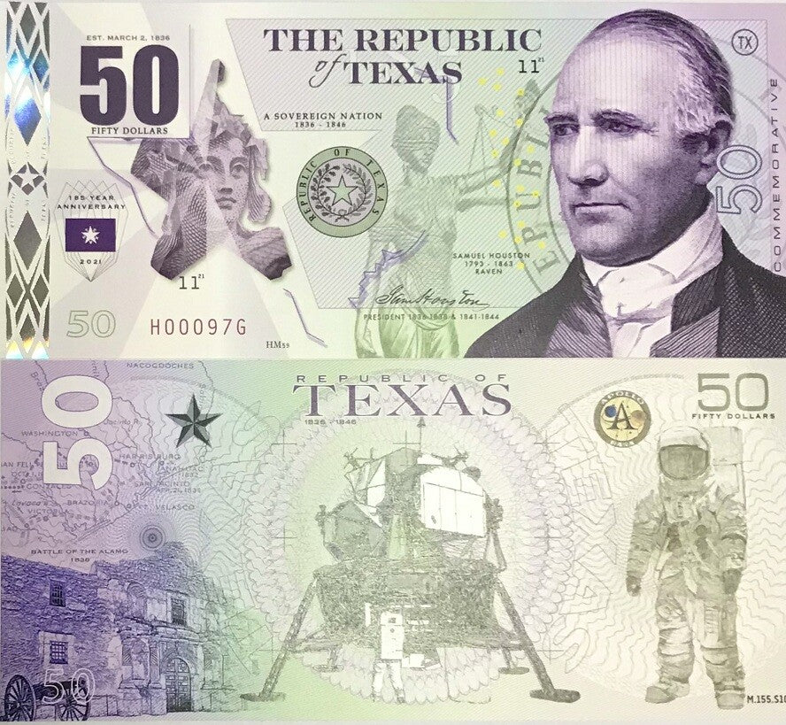 REPUBLIC OF TEXAS 50 Dollars 2021 POLYMER