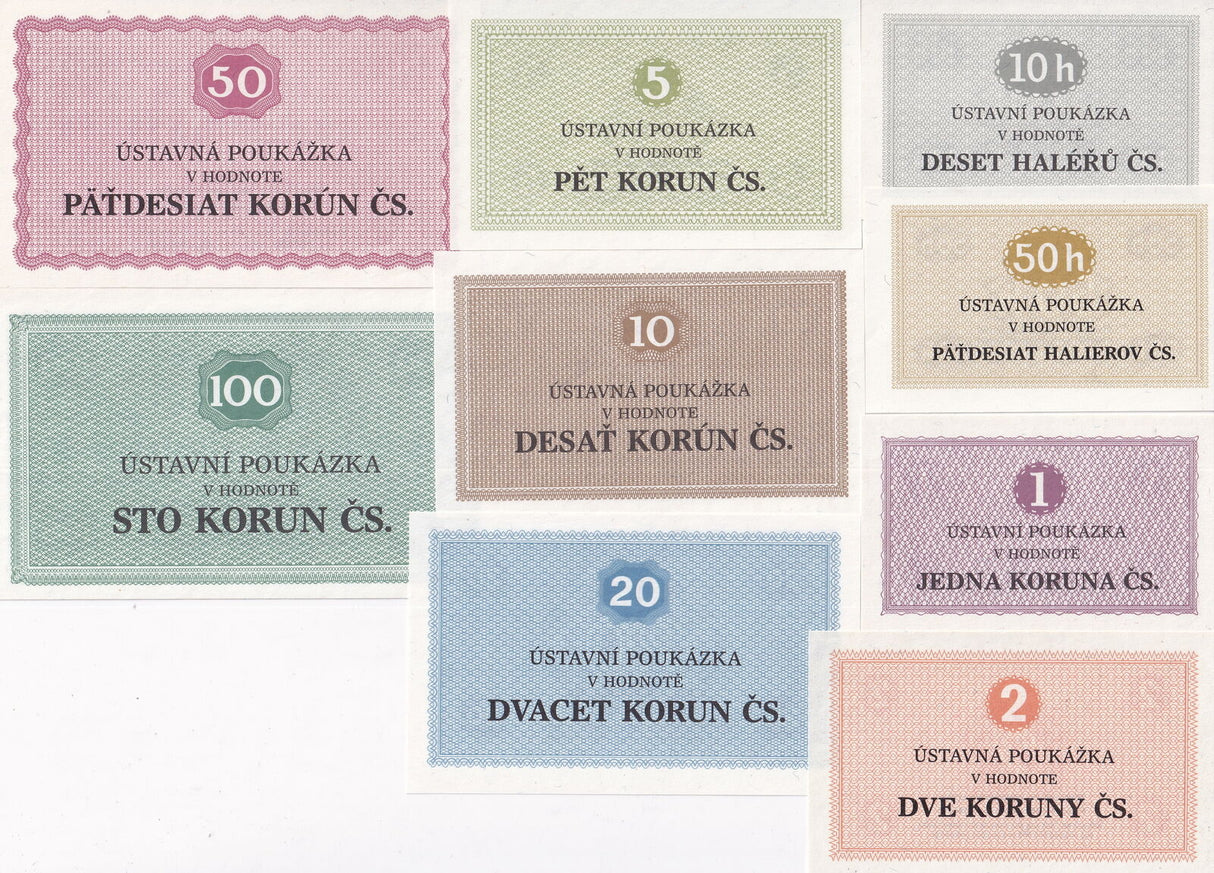Czechoslovakia Set 9 Korun Prisoner Camp 10-50 Haleru 1-100 Korun 1981 UNC