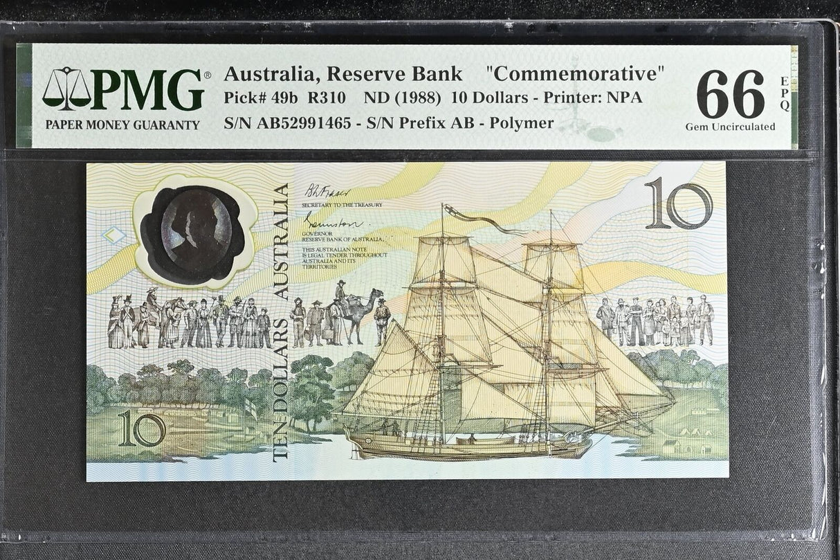 Australia 10 Dollars ND 1988 P 49 b AB Prefix Comm. Polymer Gem UNC PMG 66 EPQ