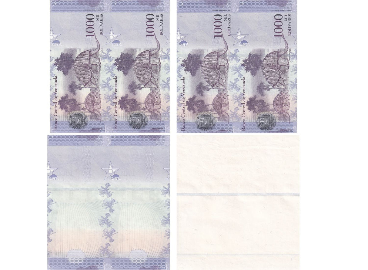 Progressive Proof SET 4 PCS; Uncut Sheet Venezuela 1000 Bolivares 2017 P 95 UNC