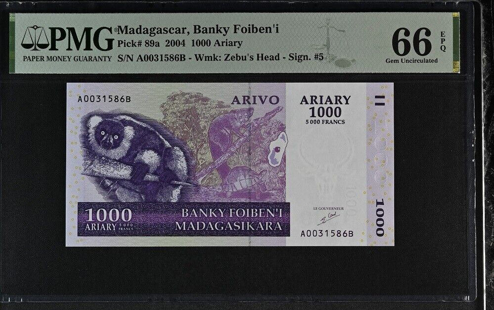 Madagascar 1000 Ariary 2004 P 89 a Gem UNC PMG 66 EPQ