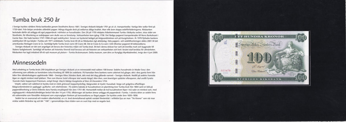 Sweden 100 Kronor 2005 Commemorative P 68 UNC W/FOLDER