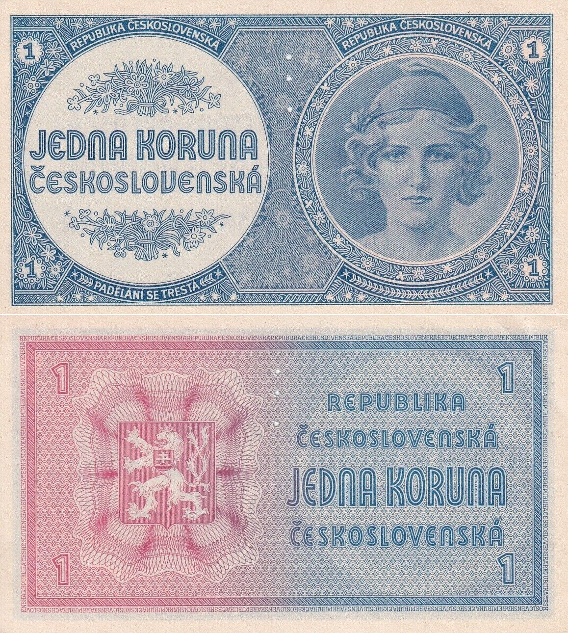 Czechoslovakia 1 Korun ND 1946 Specimen P 58 a AUnc