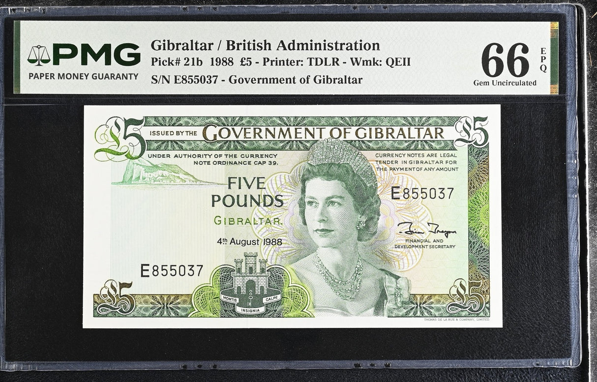 Gibraltar 5 Pounds 1988 P 21 b Gem UNC PMG 66 EPQ