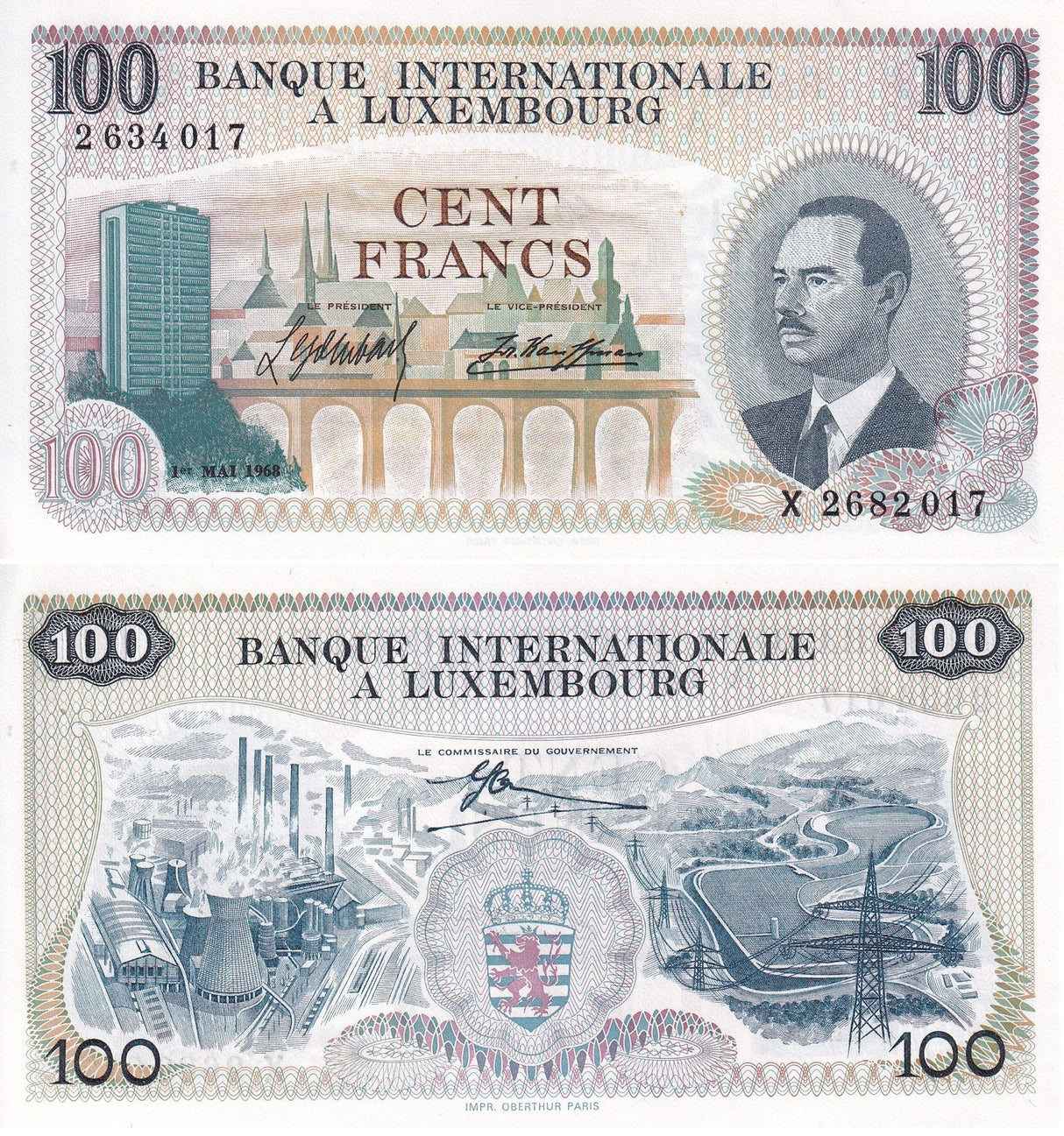 LUXEMBOURG 100 Francs ND 1968 P 14 UNC